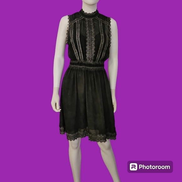 ALTAR'D STATE Charcoal Acid Wash Sleeveless High Neck Lace Hoco Dress - Picture 1 of 13